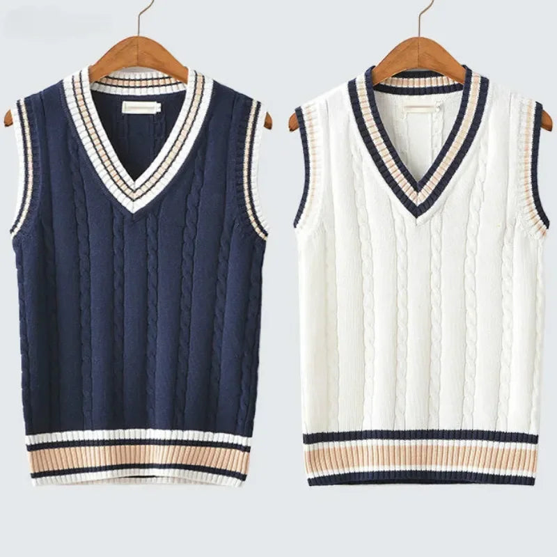 Mens Sleeveless Sweater V-Neck Knit - BritishMode