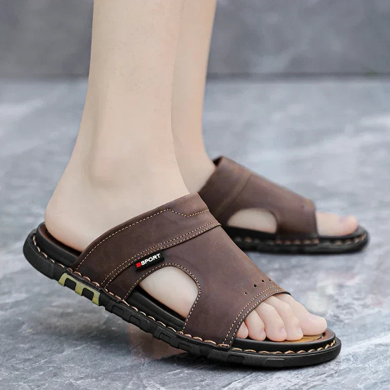 Mens Leather Slide Sandals Comfortable Fit