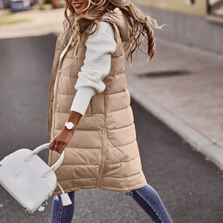 Womens Long Puffer Vest Quilted Sleeveless
