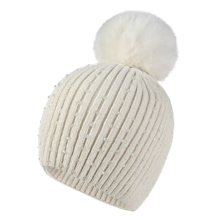 Unisex Winter Knit Hat with Beaded Pom Pom