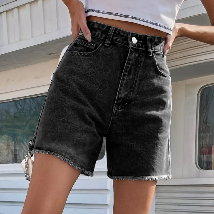 Womens Denim Shorts Loose Fit Mid Length