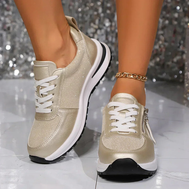 Womens Lace-Up Sneakers with Zip and Platform Sole