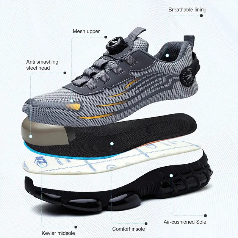 Mens Safety Shoes Steel Toe Rotating Buckle Closure