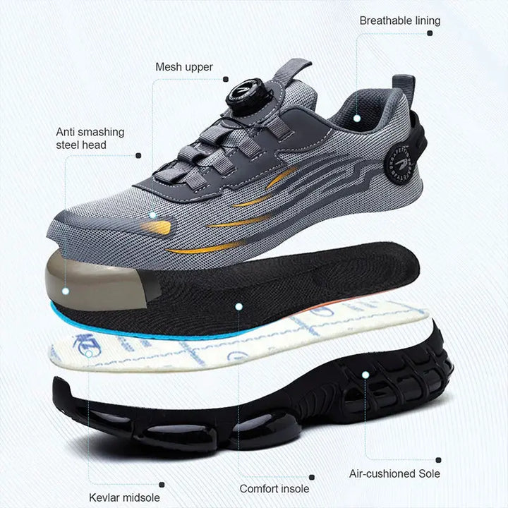 Mens Safety Shoes Steel Toe Rotating Buckle Closure