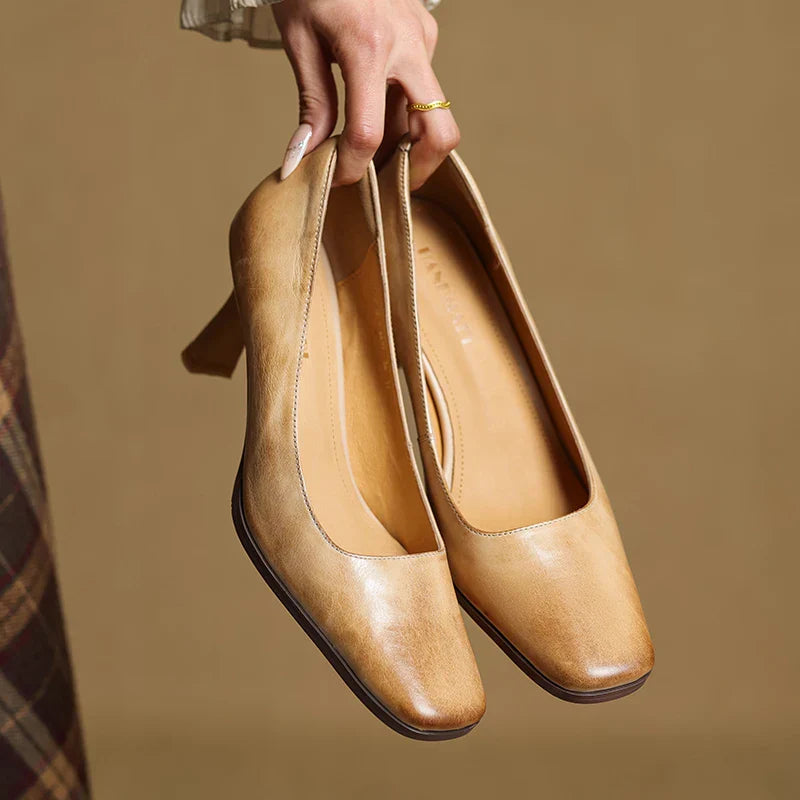 Womens Genuine Leather Heels Classic Fit