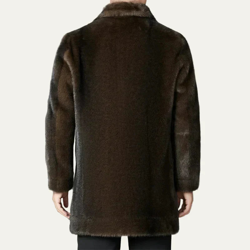 Mens Mid-Length Coat Faux Fur Double Breasted