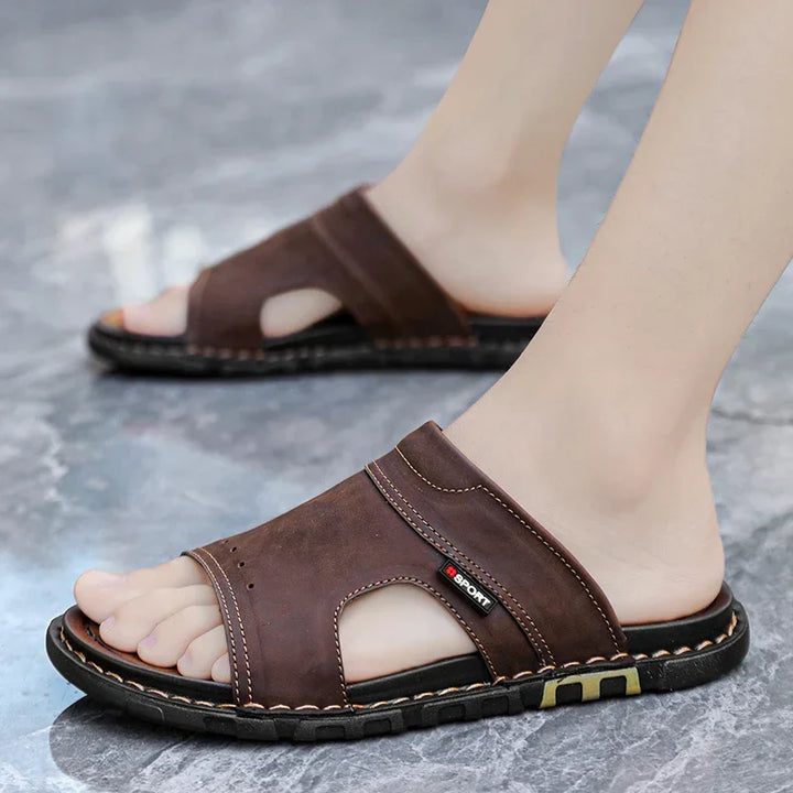 Mens Leather Slide Sandals Comfortable Fit