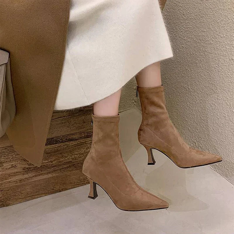 Womens Ankle Boots High Heel Leather Style