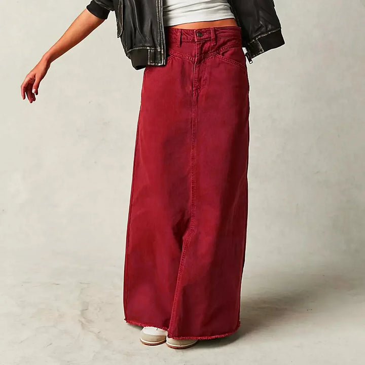 Womens High Waist Denim Maxi Skirt Vintage A-Line Fit