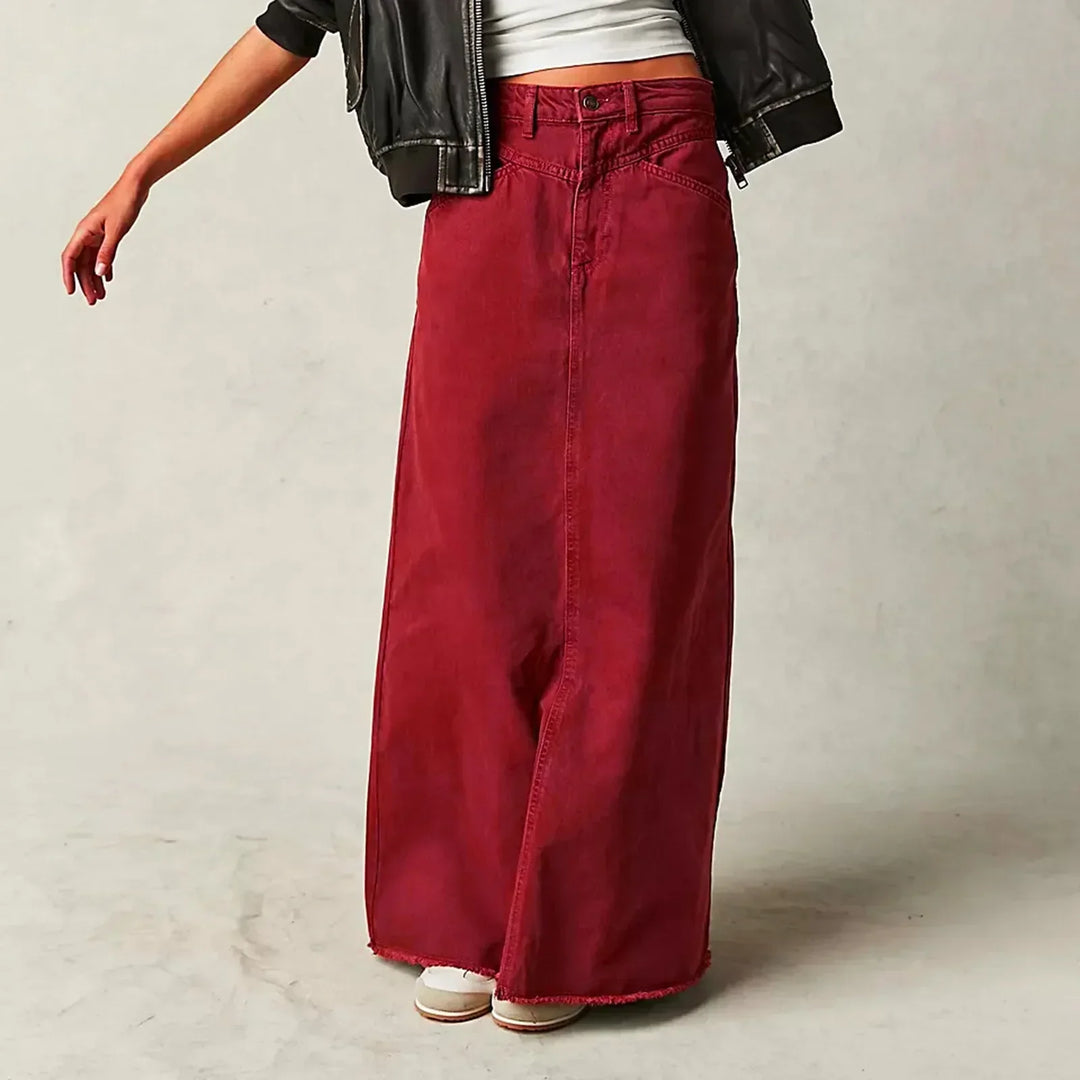 Womens High Waist Denim Maxi Skirt Vintage A-Line Fit