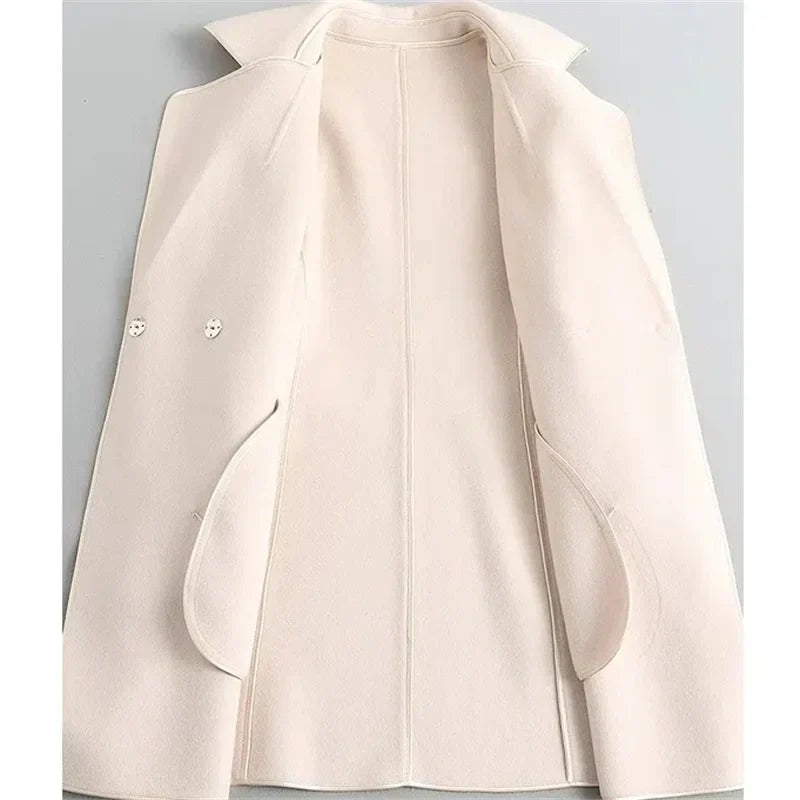 Womens Wool Coat Belted Tailored Wrap Overcoat