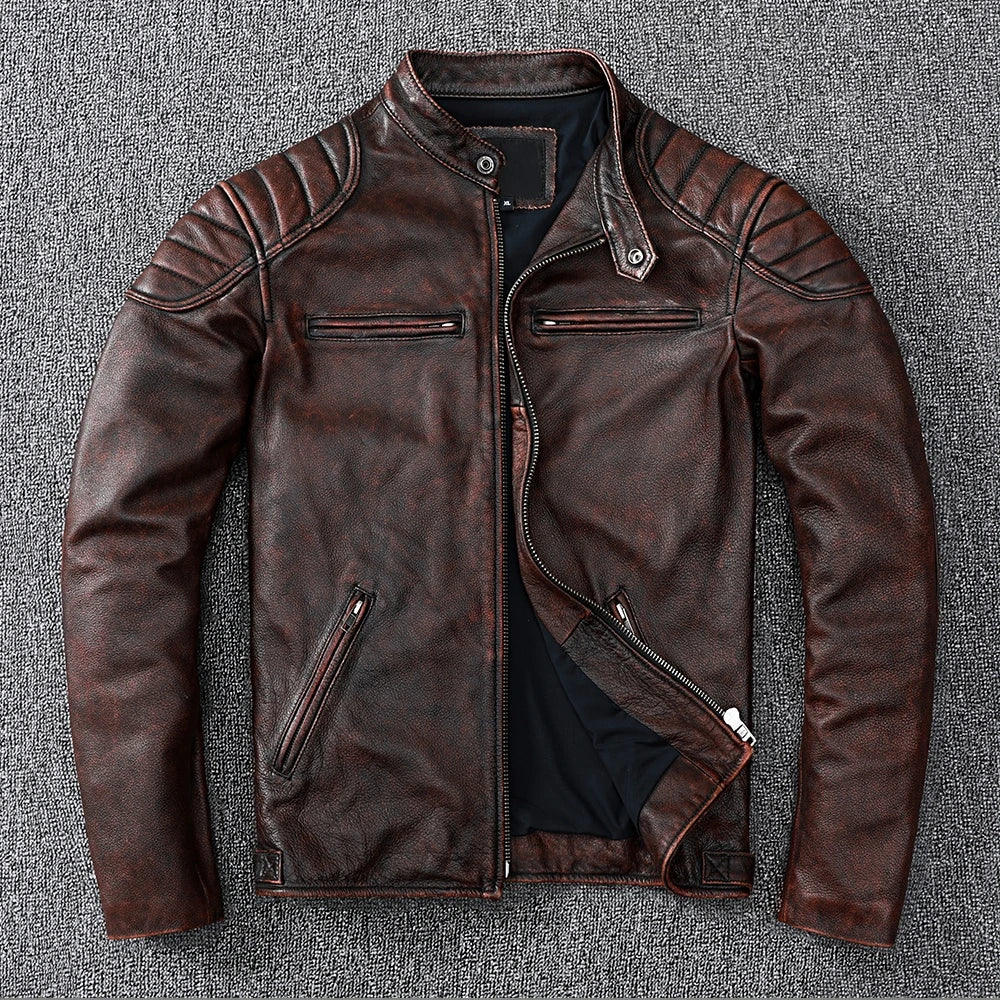 Mens Bomber Jacket Genuine Leather Fur Trimmed
