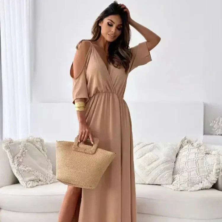Womens Off-Shoulder Evening Dress Long Sleeve - BritishMode