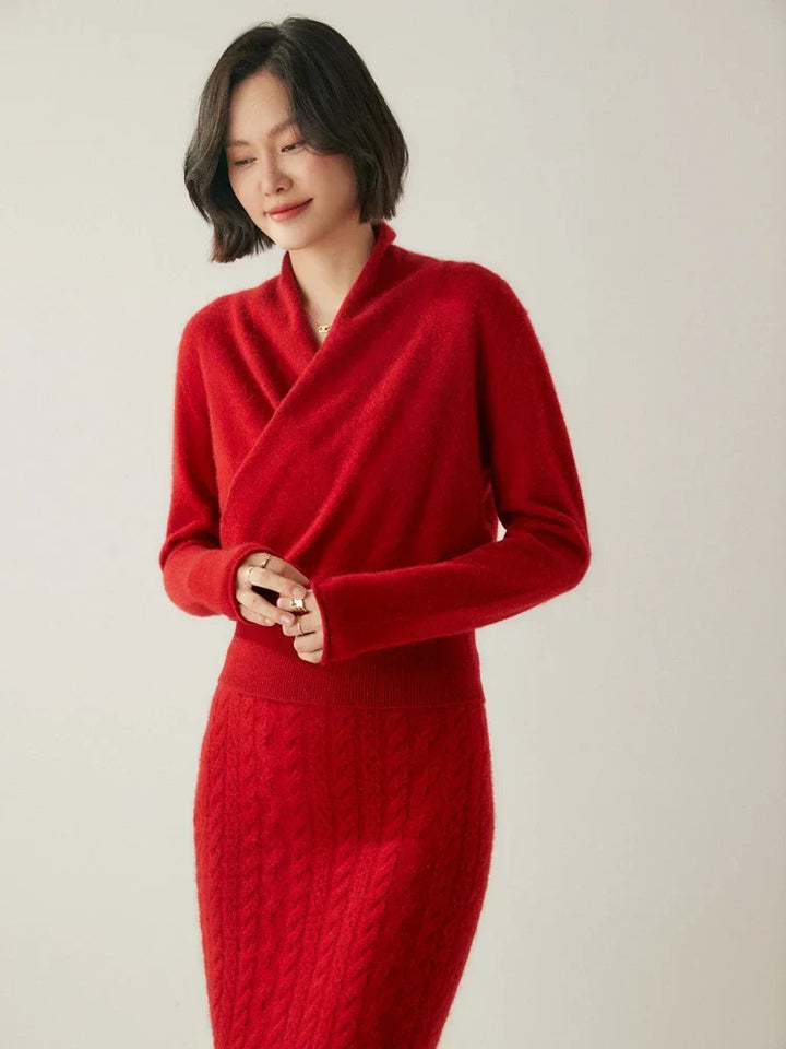 Womens Cashmere Wrap Sweater Soft Knit Crossover Style