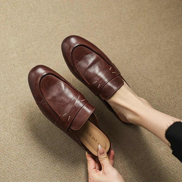 Womens Genuine Leather Mules Slip-On Comfortable