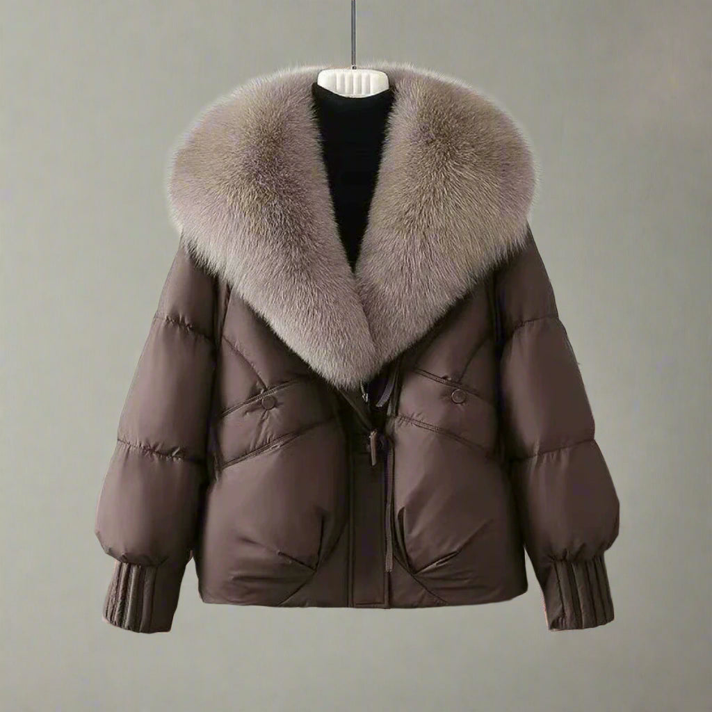 Womens Puffer Jacket with Fur Collar Relaxed Fit Toggle Closure