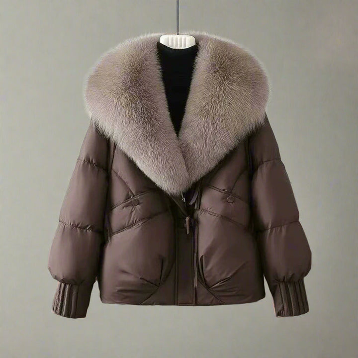 Womens Puffer Jacket with Fur Collar Relaxed Fit Toggle Closure