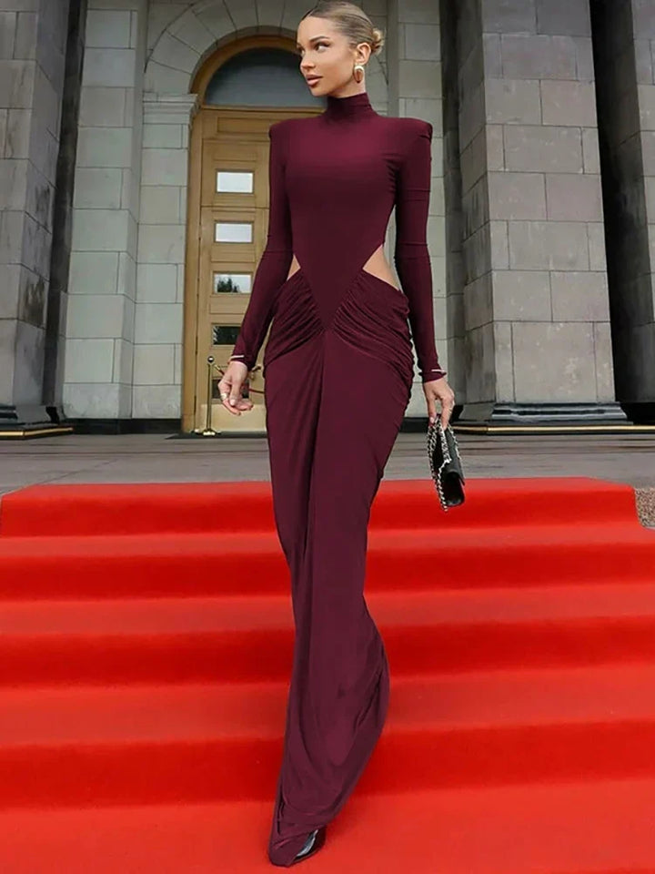 Womens Maxi Evening Dress High Neck Long Sleeve