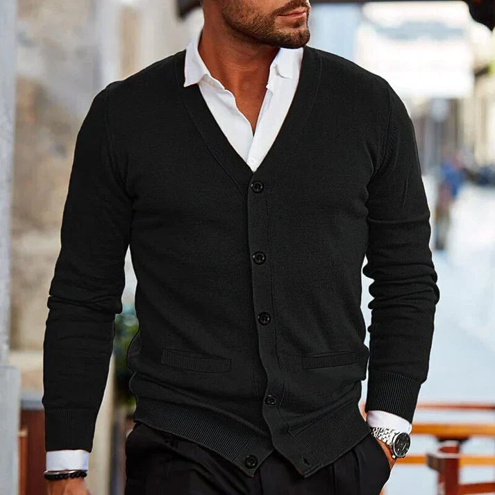 Mens Button-Front Sweater Classic Fit Cotton Blend - BritishMode