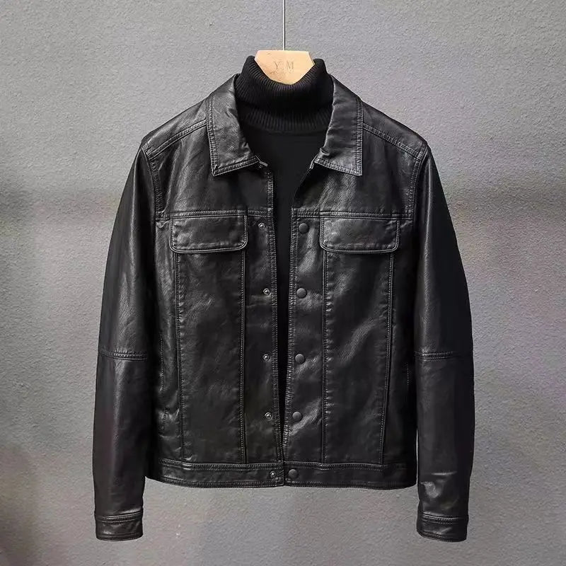 Mens Slim Fit PU Leather Motorcycle Jacket
