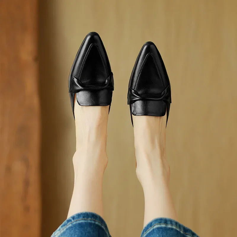 Womens Leather Mules Genuine Material Slip-On