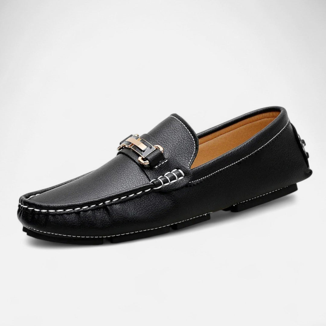 Mens Leather Driving Loafers with Horse Bit Detail