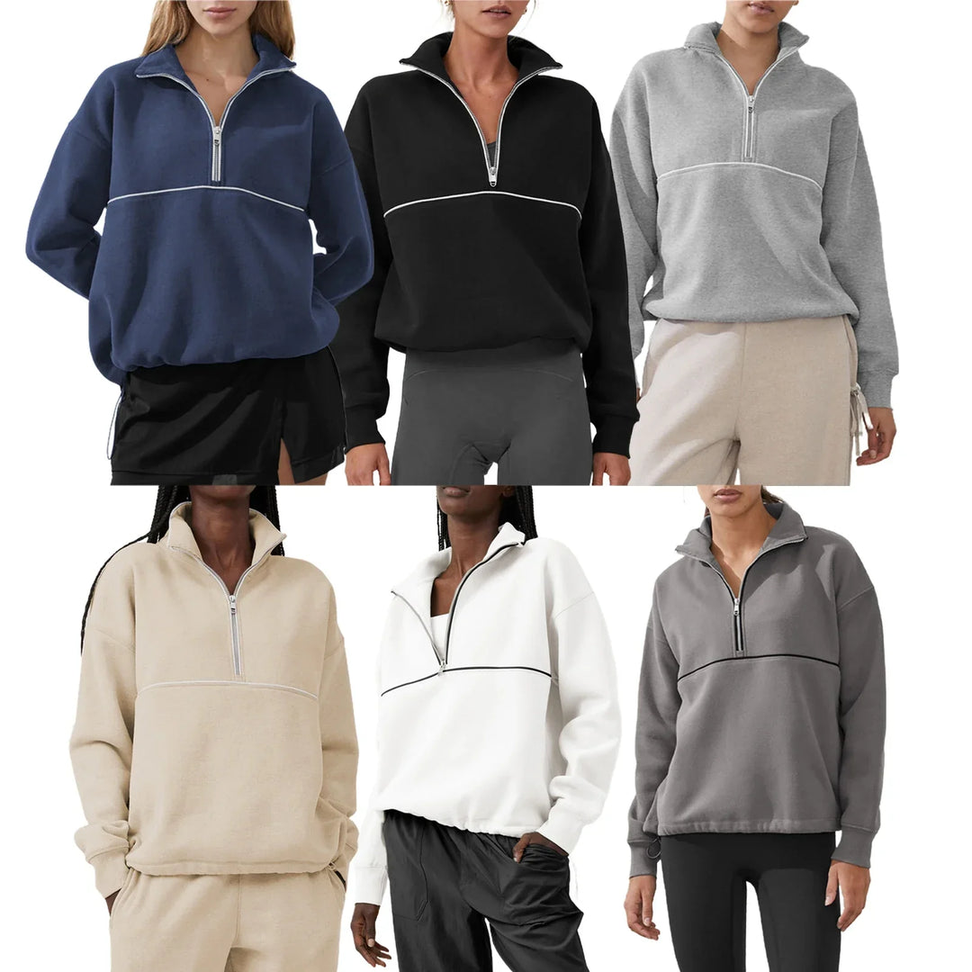 Unisex Half-Zip Sweatshirt Comfortable Oversized Long Sleeve - BritishMode