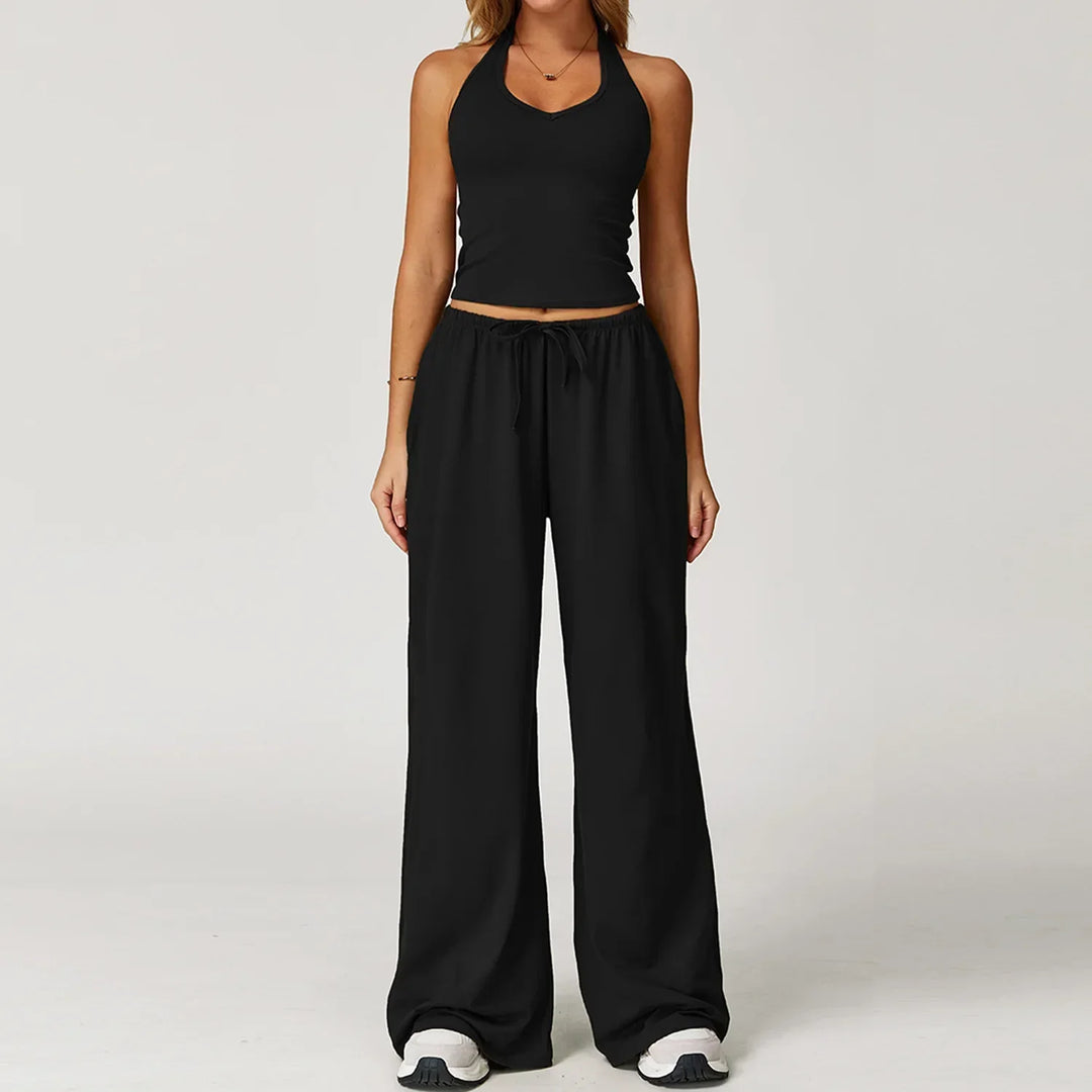Womens Ribbed Tank Top Breathable Slim Fit Pants Elastic Waist