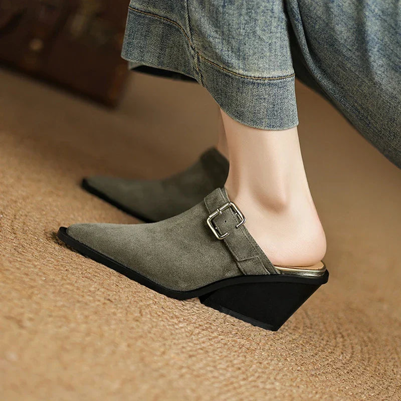 Womens Suede Mules Slip-On Style