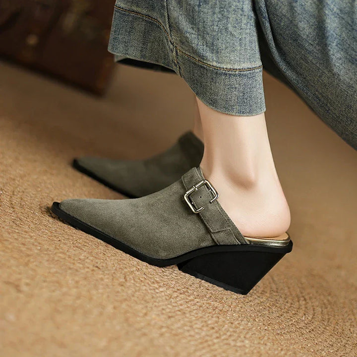 Womens Suede Mules Slip-On Style
