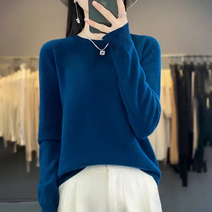 Womens Merino Wool Sweater O-Neck Soft Fit