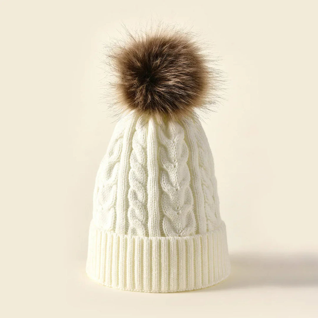 Womens Winter Beanie with Soft Pom Pom Knit