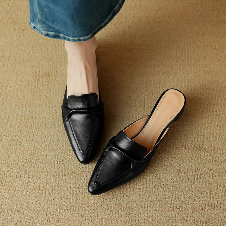 Womens Leather Mules Genuine Material Slip-On