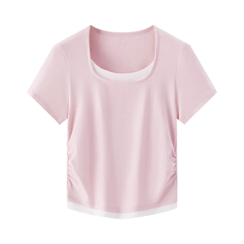 Womens Faux Leather Crop Top V-Neck Slim Fit