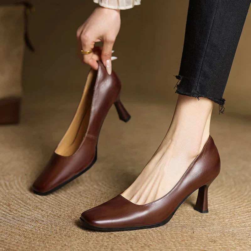 Womens Genuine Leather Heels Classic Fit