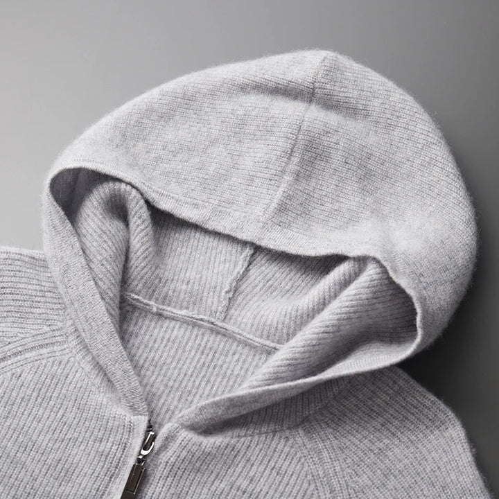 Mens Cashmere Knit Vest with Zipper and Hood