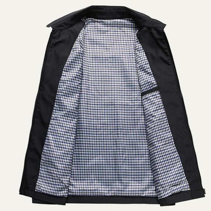 Mens Work Jacket Check Pattern Lined Full Zip