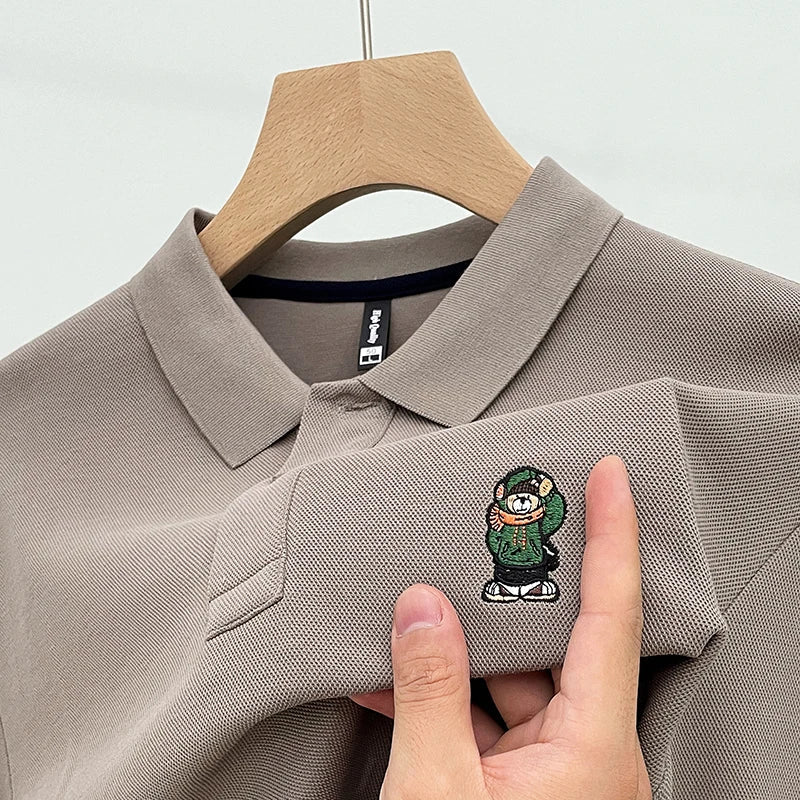 Mens Polo Shirt Cotton Casual Long Sleeve