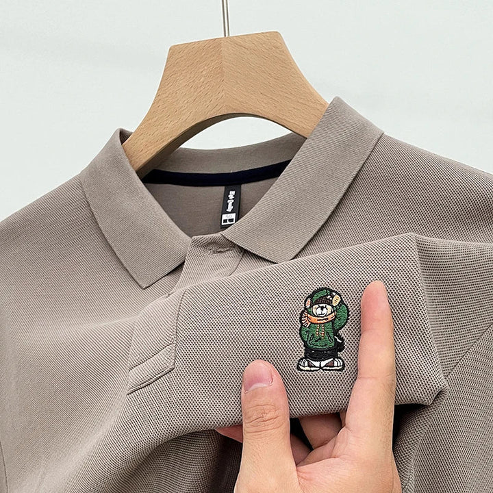 Mens Polo Shirt Cotton Casual Long Sleeve