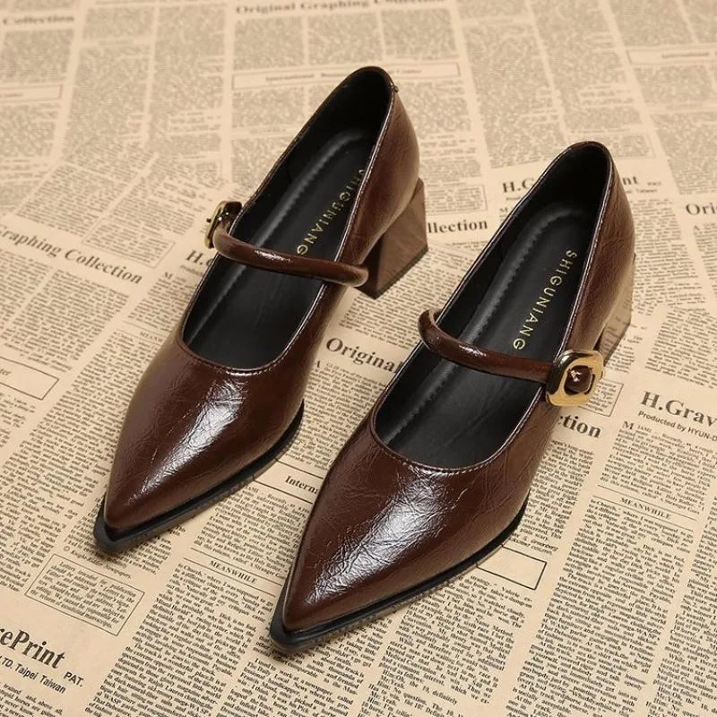 Womens Block Heel Shoes with Adjustable Strap