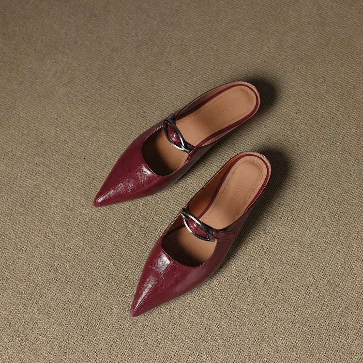 Womens Genuine Leather Mules Slip-On Style