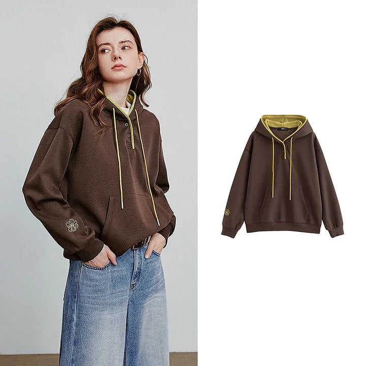 Womens Hooded Sweatshirt Stitched Colorblock Casual Fit