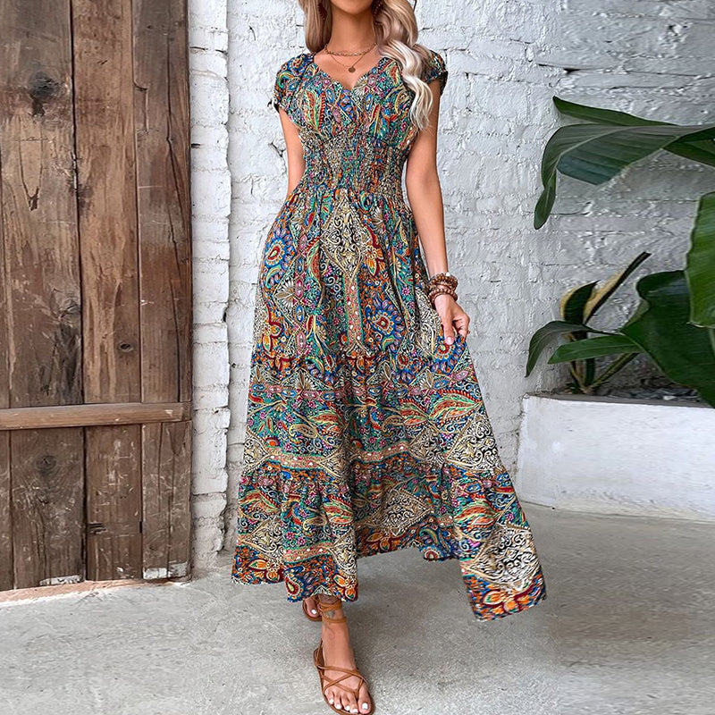 Womens Maxi Dress Bohemian Floral Pattern Lightweight - BritishMode
