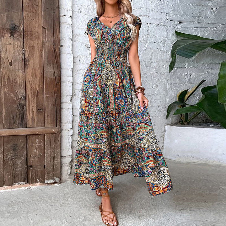 Womens Maxi Dress Bohemian Floral Pattern Lightweight - BritishMode