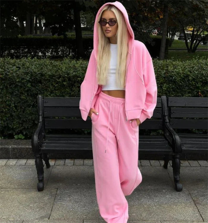 Womens Fleece Tracksuit Set Relaxed Fit