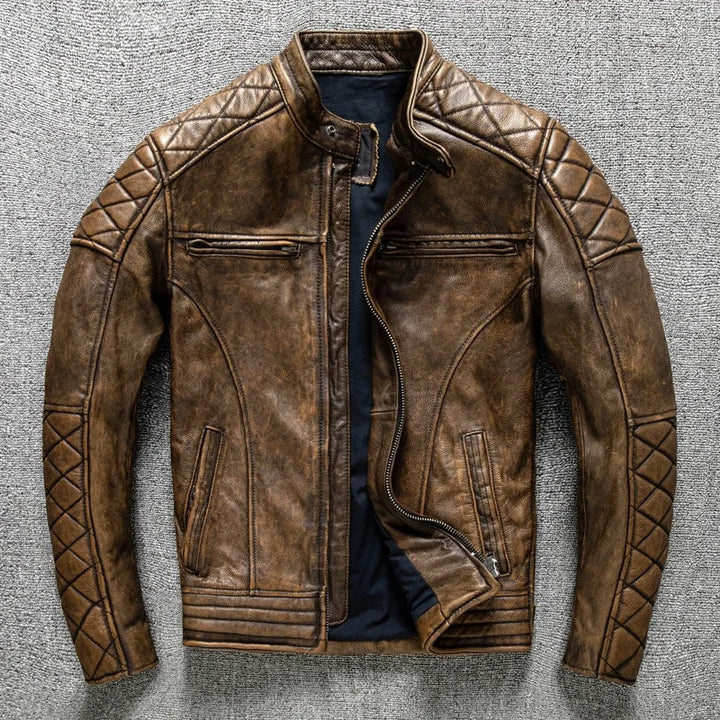 Mens Leather Biker Jacket Classic Fit