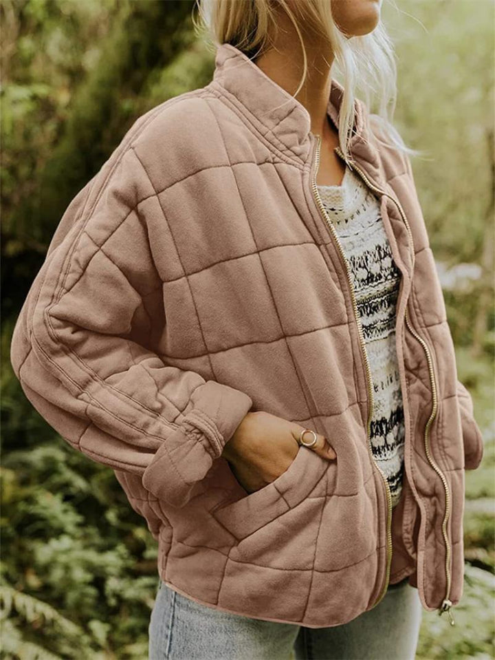 Unisex Quilted Jacket Padded Warm Zip-Up
