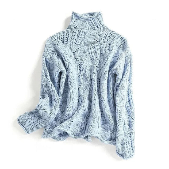 Womens Turtleneck Sweater with Cable Knit Pattern