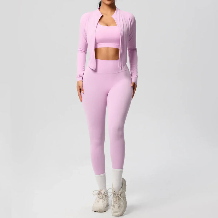 Womens 3-Piece Sports Outfit Stretchy Breathable Fit
