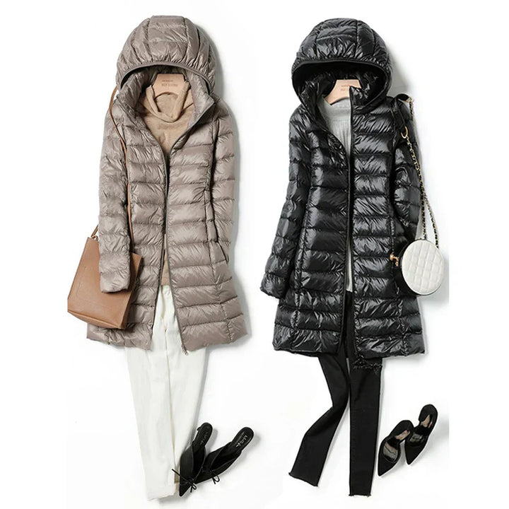 Womens Long Puffer Coat with Detachable Hood Winter - BritishMode